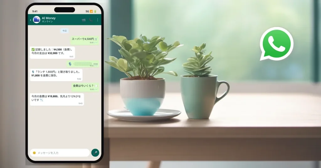 WhatsAppにメッセージを送って支出を記録するAI Moneyアプリ